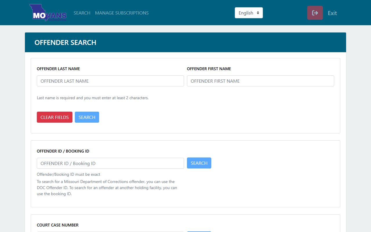 Scott County inmate records MOVANS offender search interface