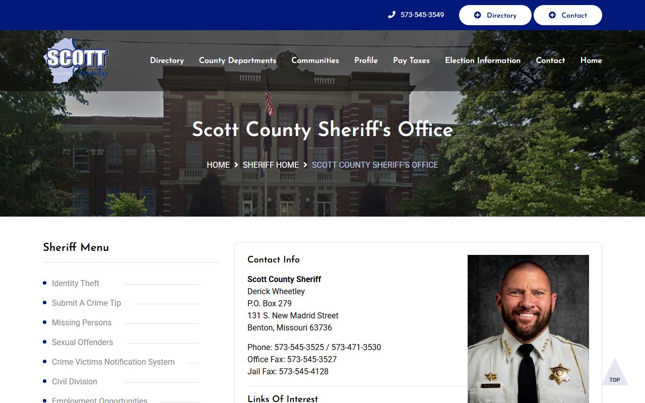 Scott County Jail sheriff page inmate lookup and contact information